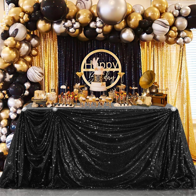 B.Cool B-COOL Black Sequin Tablecloth Halloween Shimmer Tablecloth 50x80-inch Rectangular Table Overlays for Wedding Birthday Party Prom Table Decorations - Image 4